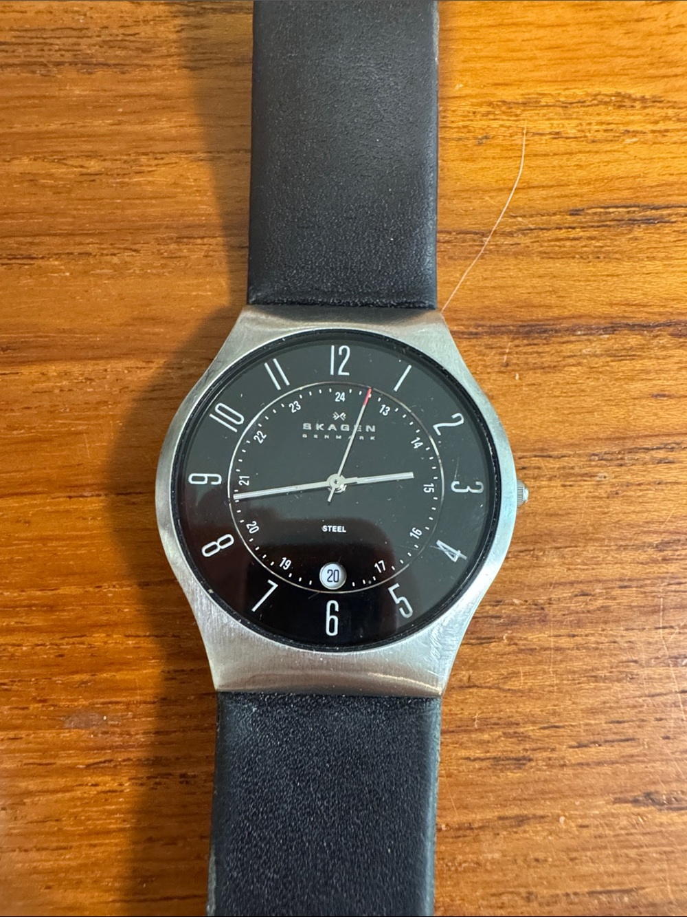 Skagen Black Dial Black Leather Strap Minimalist Watch